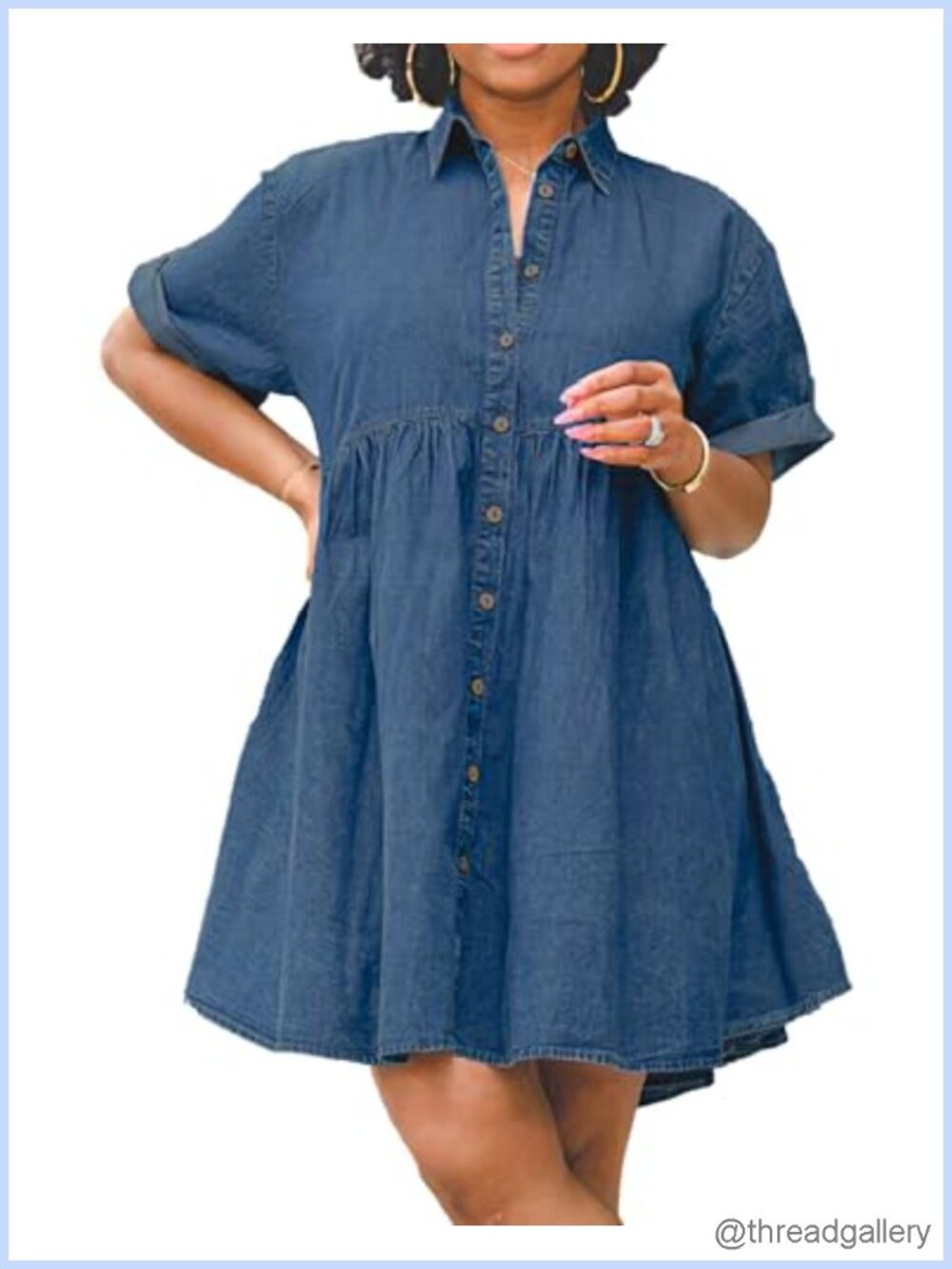 Womens Denim Babydoll Dress Tiered Mini Button Down Jean Dress